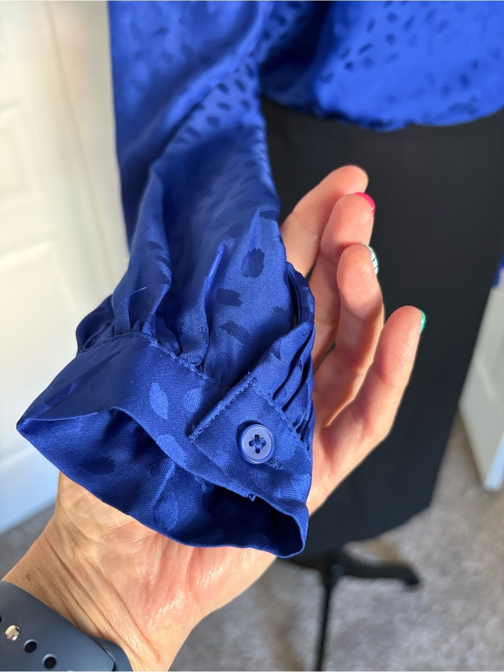 Ann Taylor Cobalt Blue Satin Square-Neck Long-Sleeve Satin Blouse - Office Siren - Picture 8 of 15